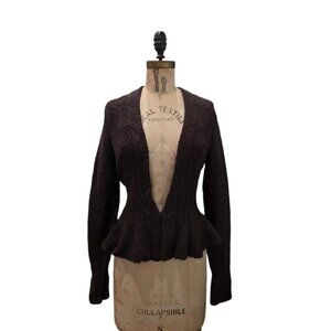 Moda International Brown Wool Blend Peplum Cardigan Sweater S